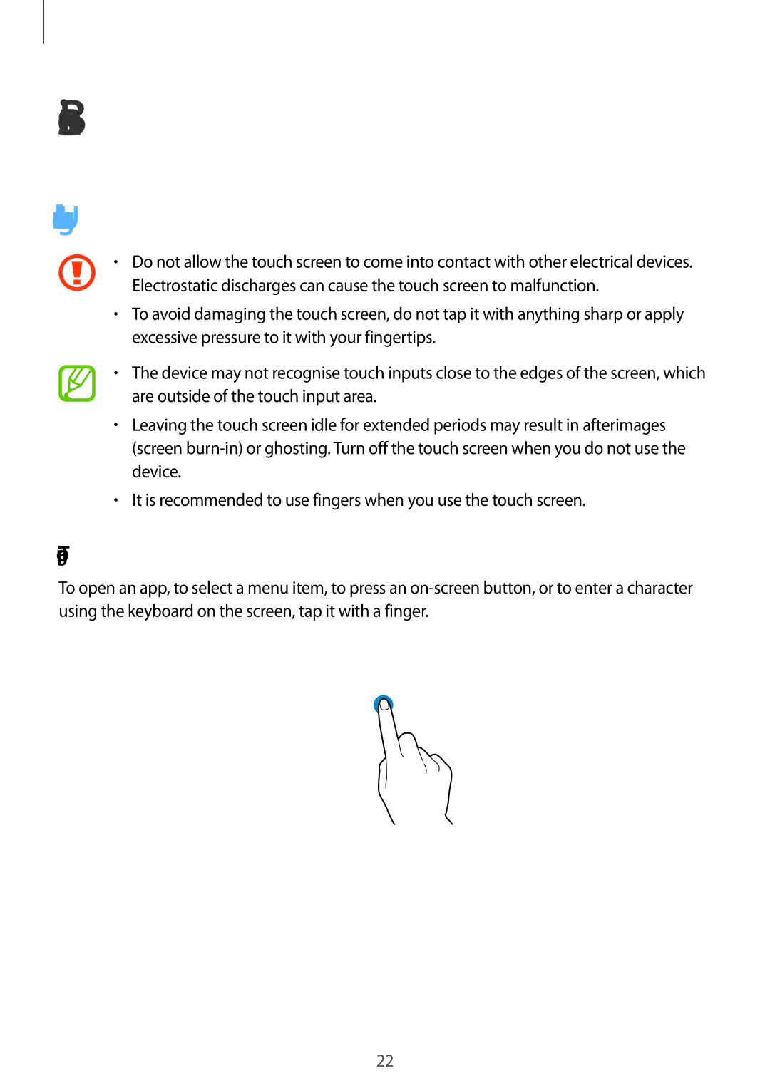 Samsung SM-G800HZKDLYS, SM-G800HZWDXFE, SM-G800HZWDTUN, SM-G800HZWDTHR manual Basics, Using the touch screen, Tapping 