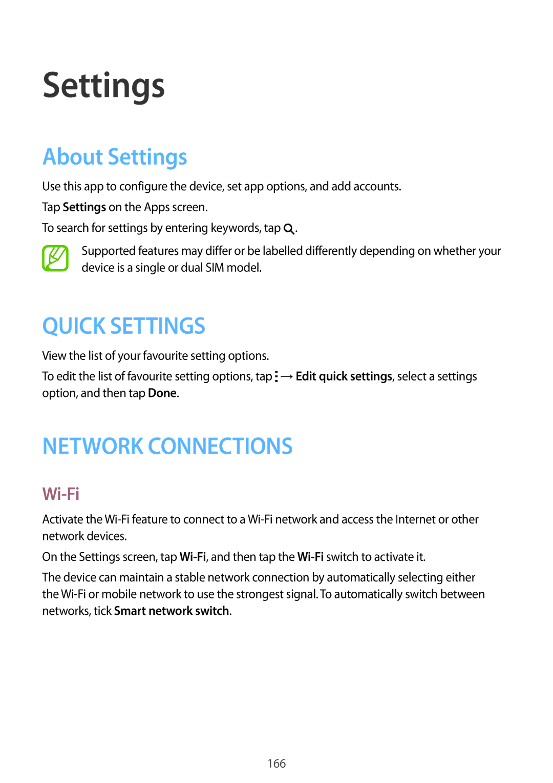 Samsung SM-G800HZDAXFE, SM-G800HZWDXFE, SM-G800HZWDTUN, SM-G800HZWDTHR, SM-G800HZWAXFE manual About Settings, Wi-Fi 