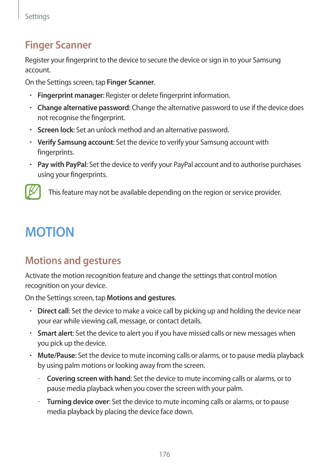 Samsung SM-G800HZWDEGY, SM-G800HZWDXFE, SM-G800HZWDTUN, SM-G800HZWDTHR, SM-G800HZWAXFE Finger Scanner, Motions and gestures 