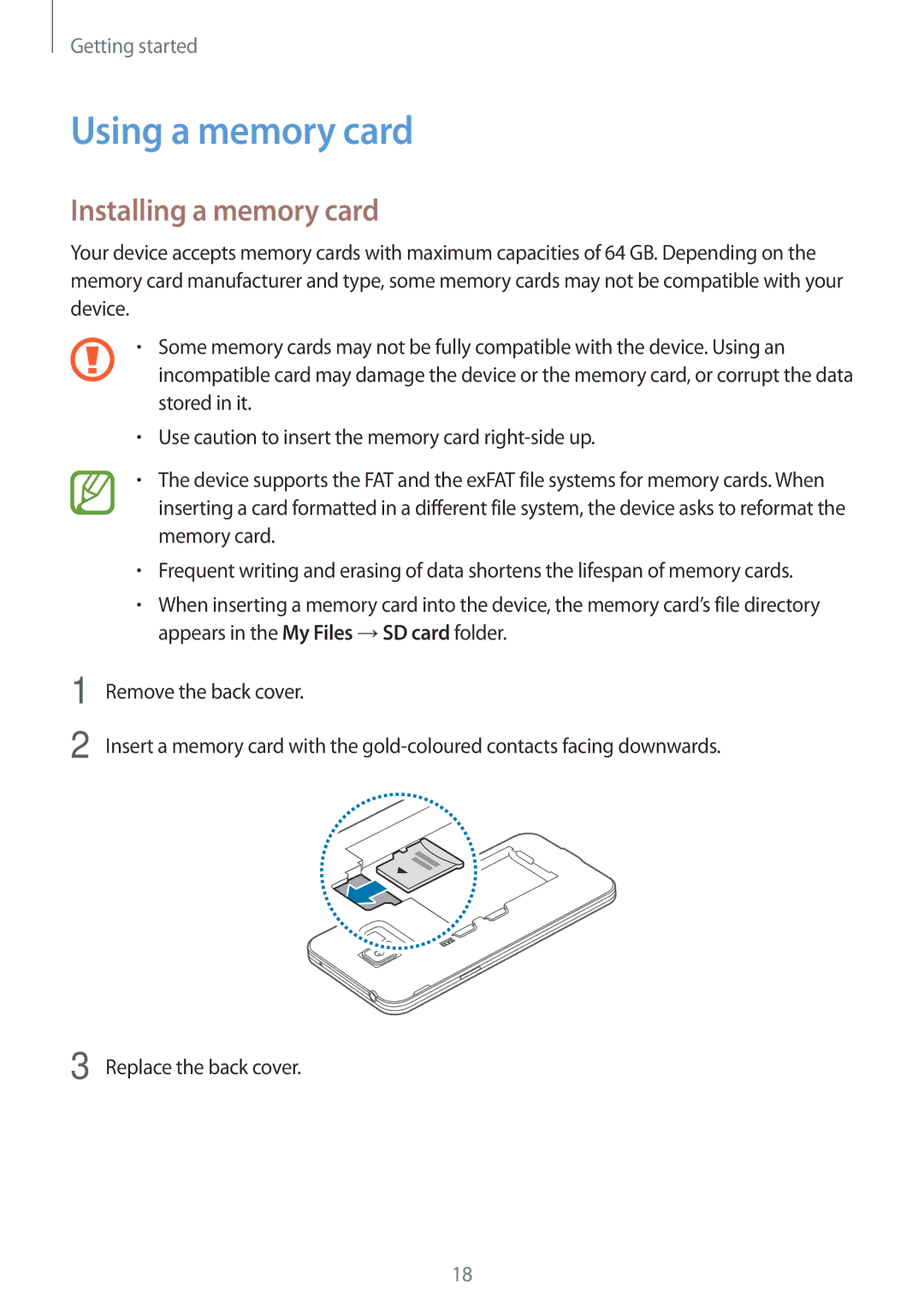 Samsung SM-G800HZDATHR, SM-G800HZWDXFE, SM-G800HZWDTUN, SM-G800HZWDTHR manual Using a memory card, Installing a memory card 