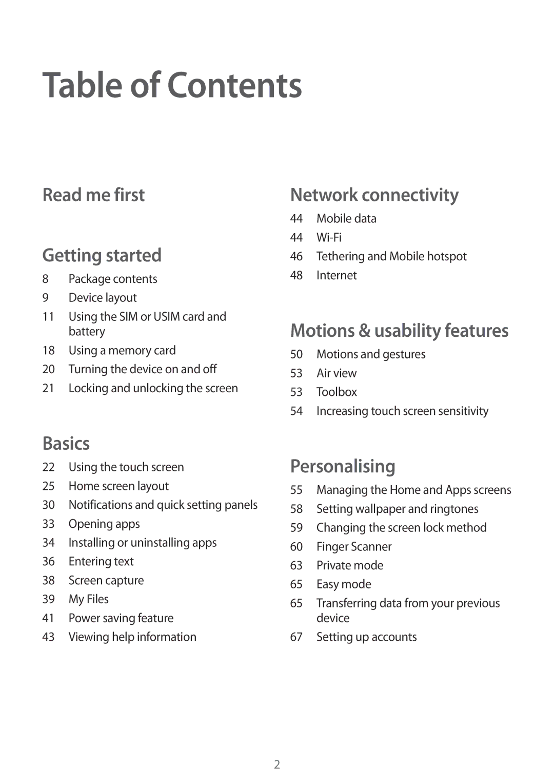 Samsung SM-G800HZWDTHR, SM-G800HZWDXFE, SM-G800HZWDTUN, SM-G800HZWAXFE, SM-G800HZBDCAC, SM-G800HZDABTC manual Table of Contents 