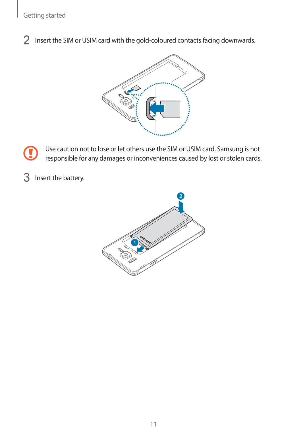 Samsung SM-G850F user manual Insert the battery 