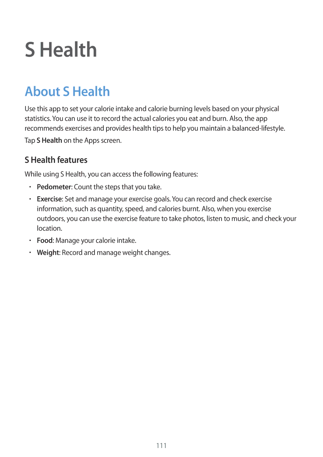 Samsung SM-G850F user manual About S Health, Health features, Tap S Health on the Apps screen 