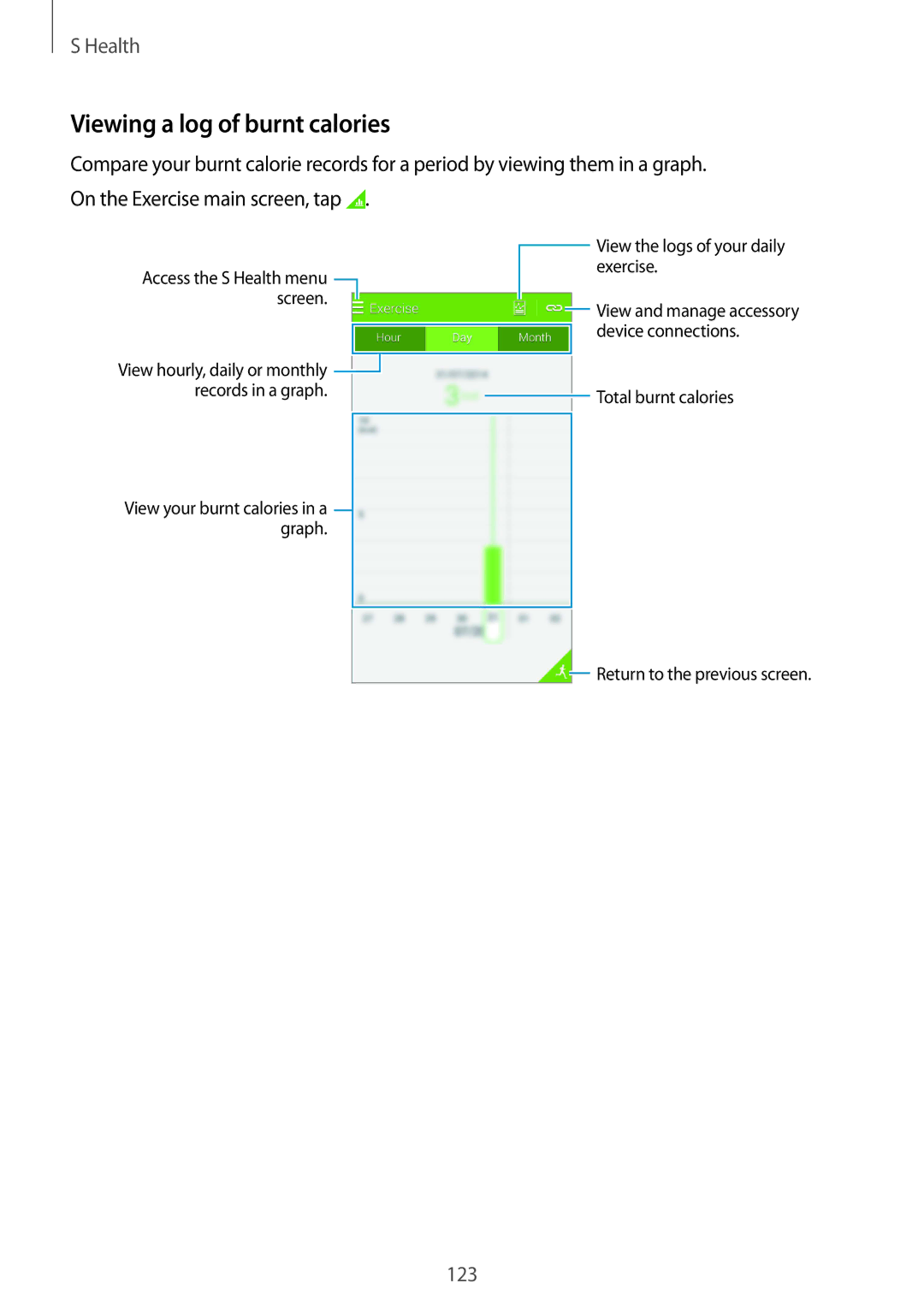 Samsung SM-G850F user manual Viewing a log of burnt calories 