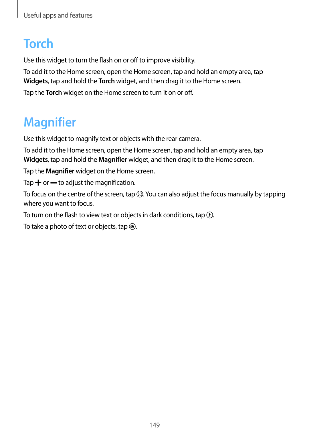 Samsung SM-G850F user manual Torch, Magnifier 