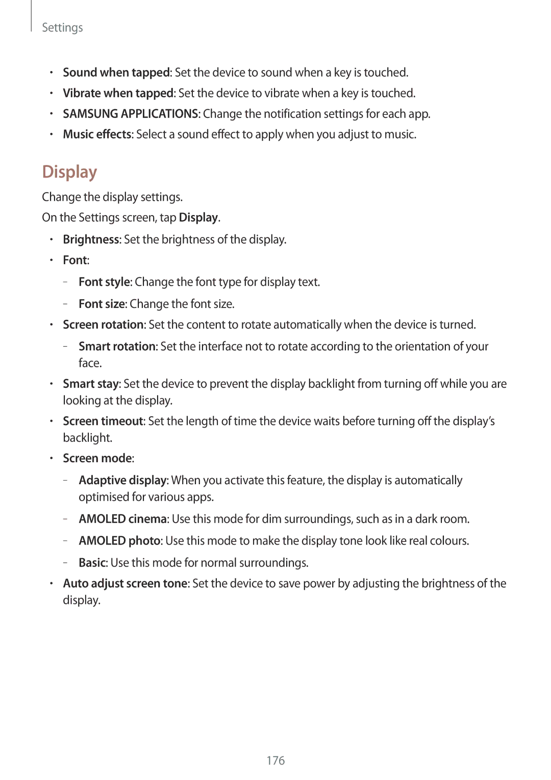 Samsung SM-G850F user manual Display, Font, Screen mode 