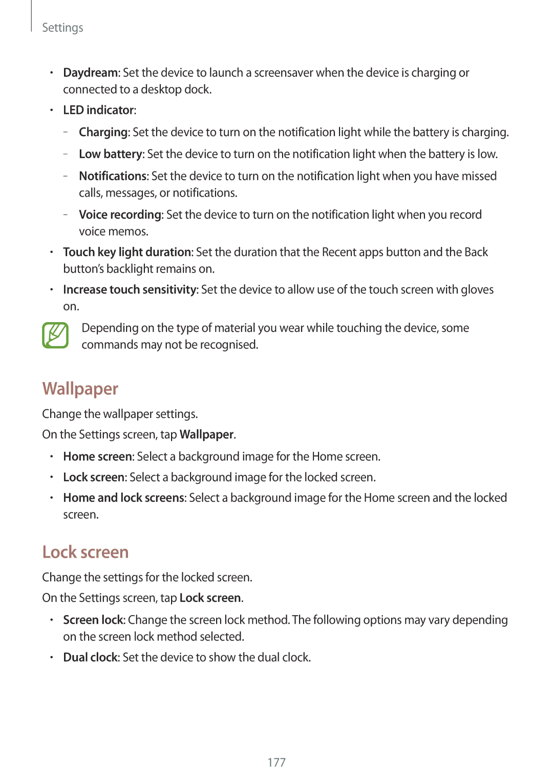 Samsung SM-G850F user manual Wallpaper, Lock screen, LED indicator 