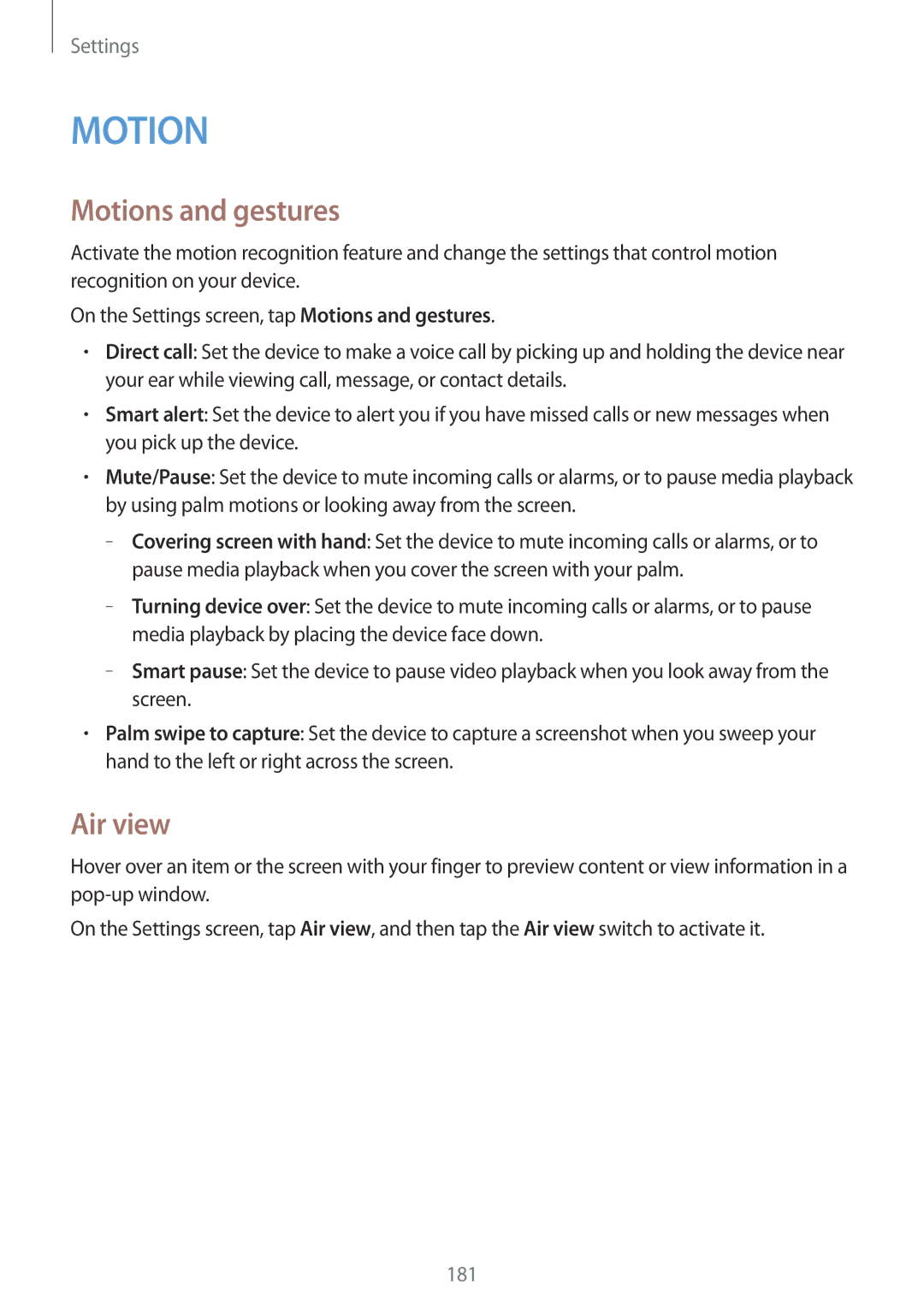 Samsung SM-G850F user manual Motions and gestures, Air view 