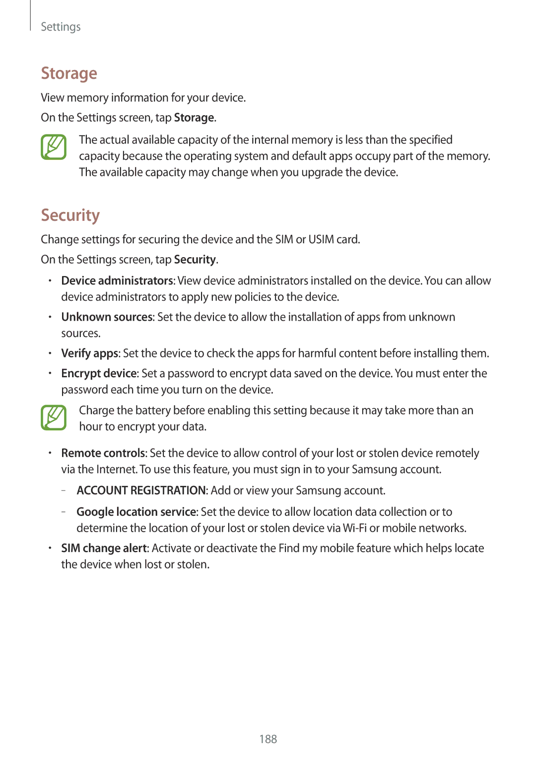 Samsung SM-G850F user manual Storage, Security, Account Registration Add or view your Samsung account 