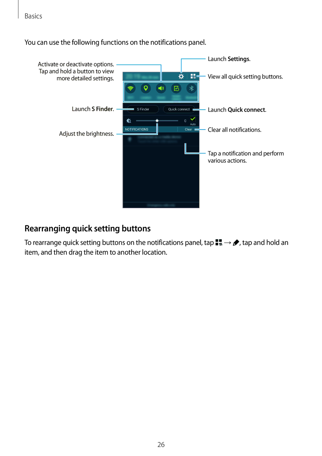 Samsung SM-G850F user manual Rearranging quick setting buttons 