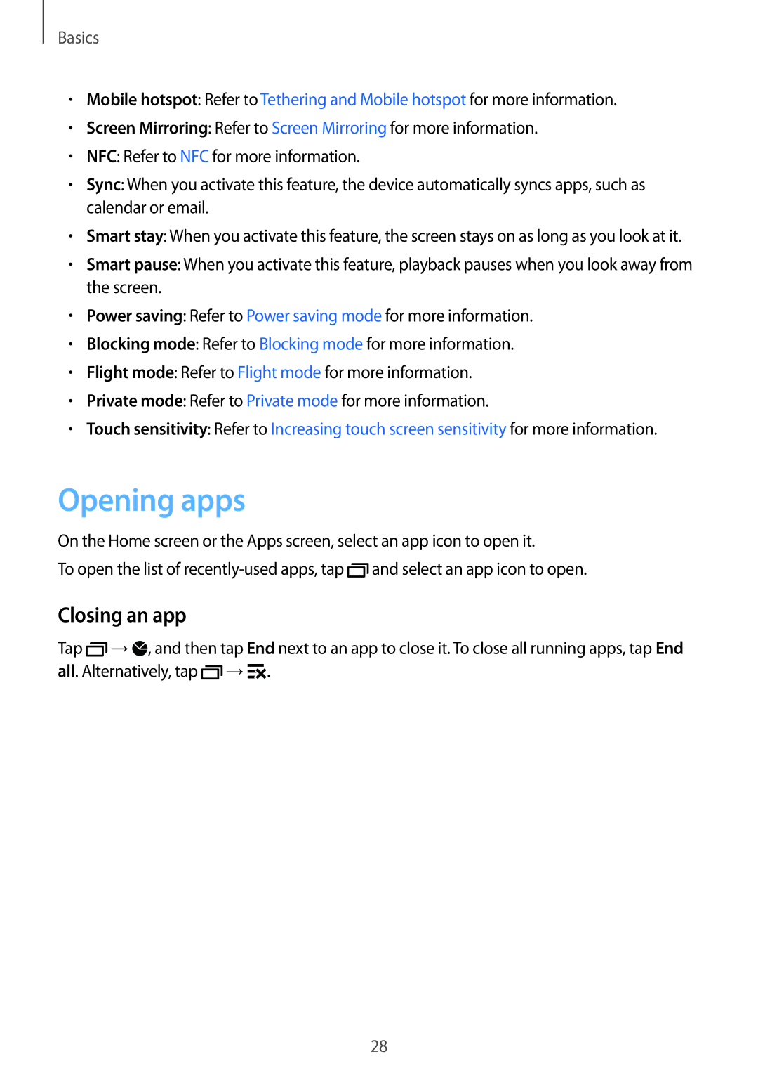 Samsung SM-G850F user manual Opening apps, Closing an app 