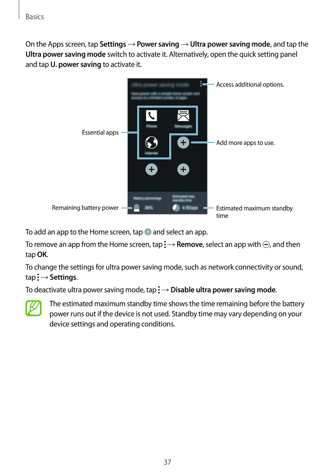 Samsung SM-G850F user manual Estimated maximum standby time 