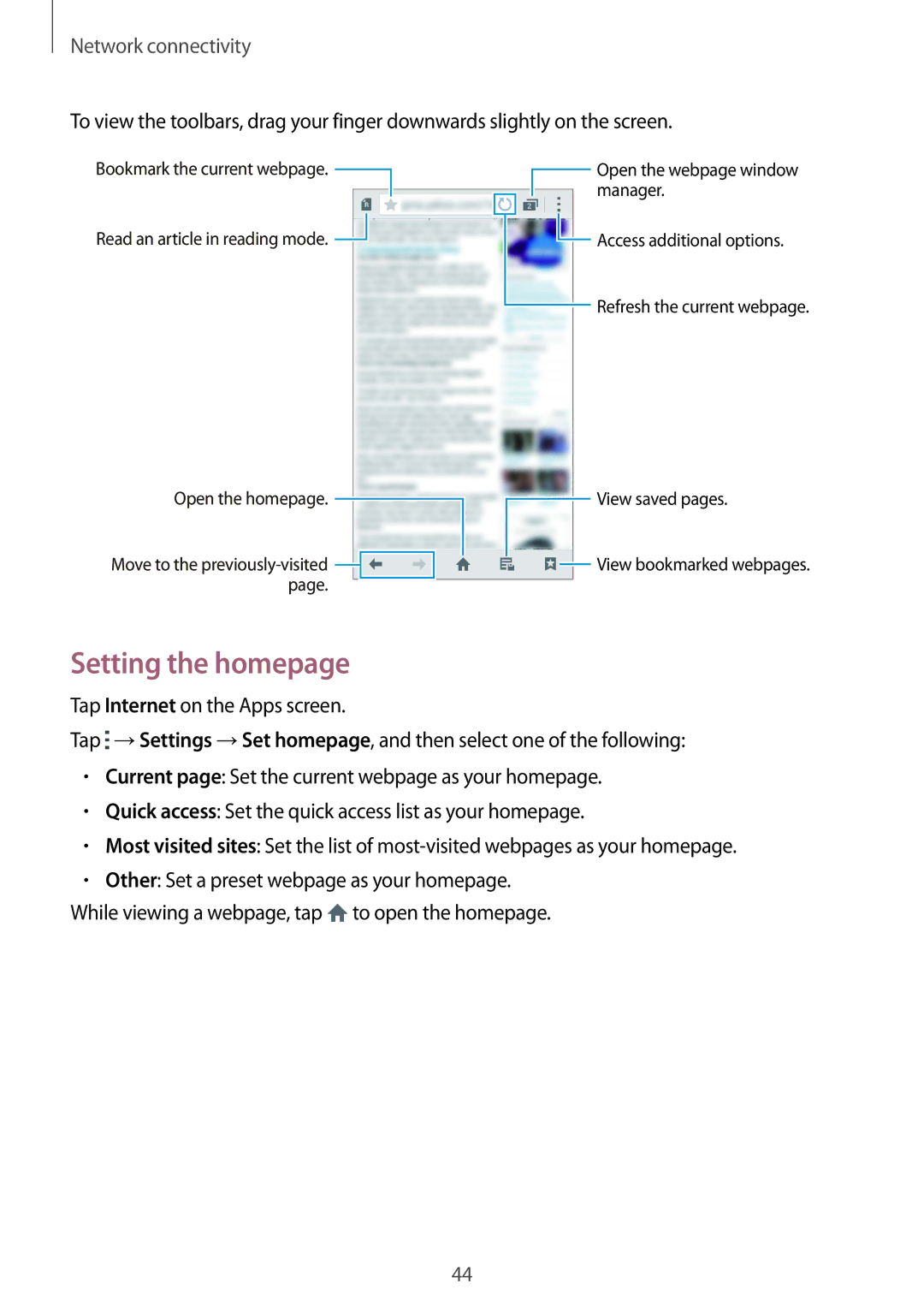 Samsung SM-G850F user manual Setting the homepage 