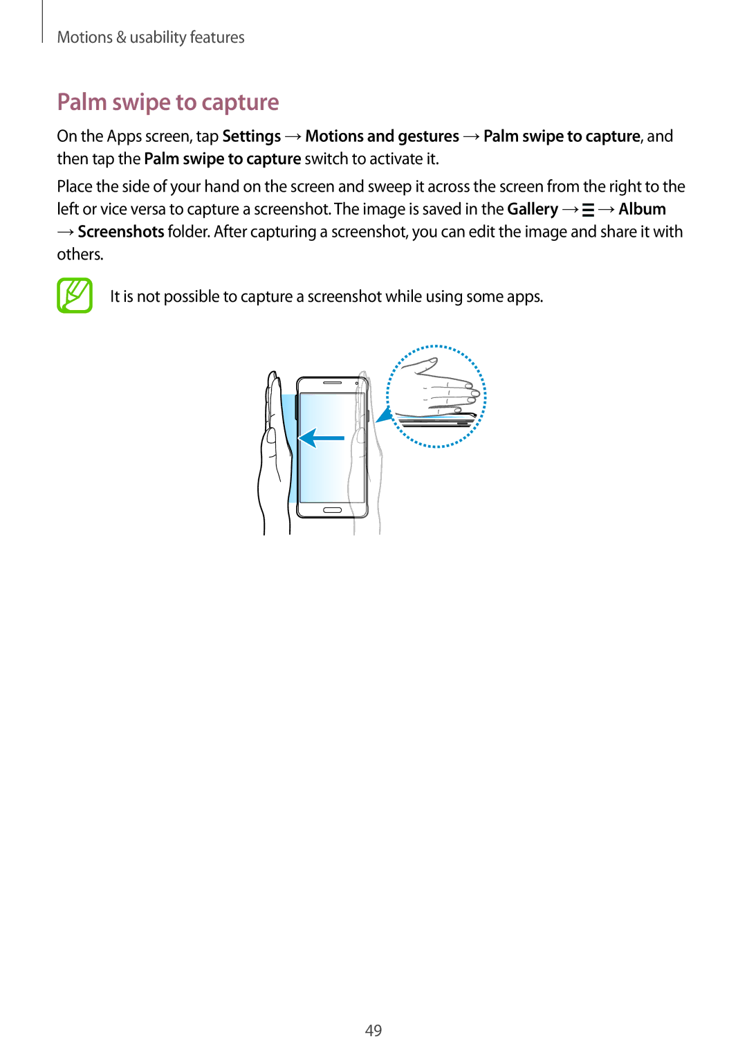 Samsung SM-G850F user manual Palm swipe to capture 