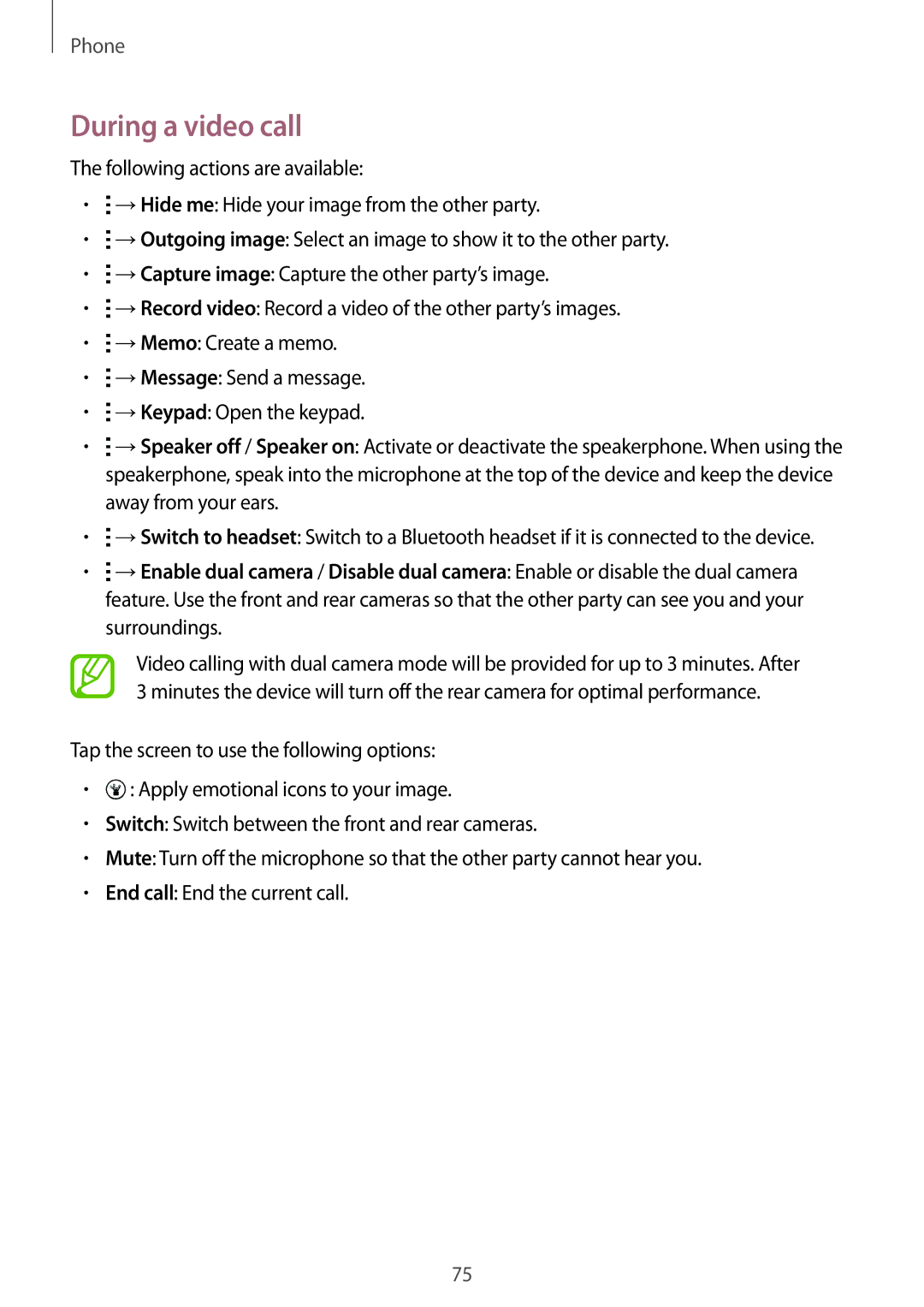 Samsung SM-G850F user manual During a video call 