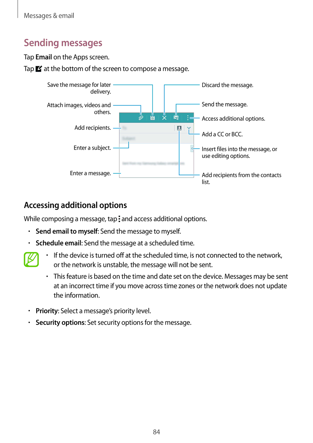 Samsung SM-G850F user manual Sending messages, Accessing additional options 