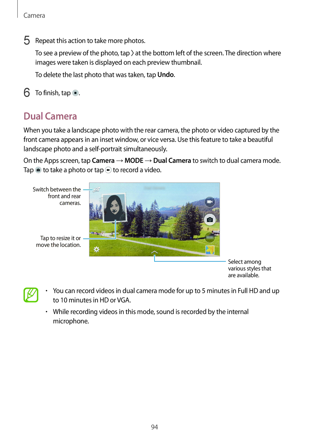 Samsung SM-G850F user manual Dual Camera 