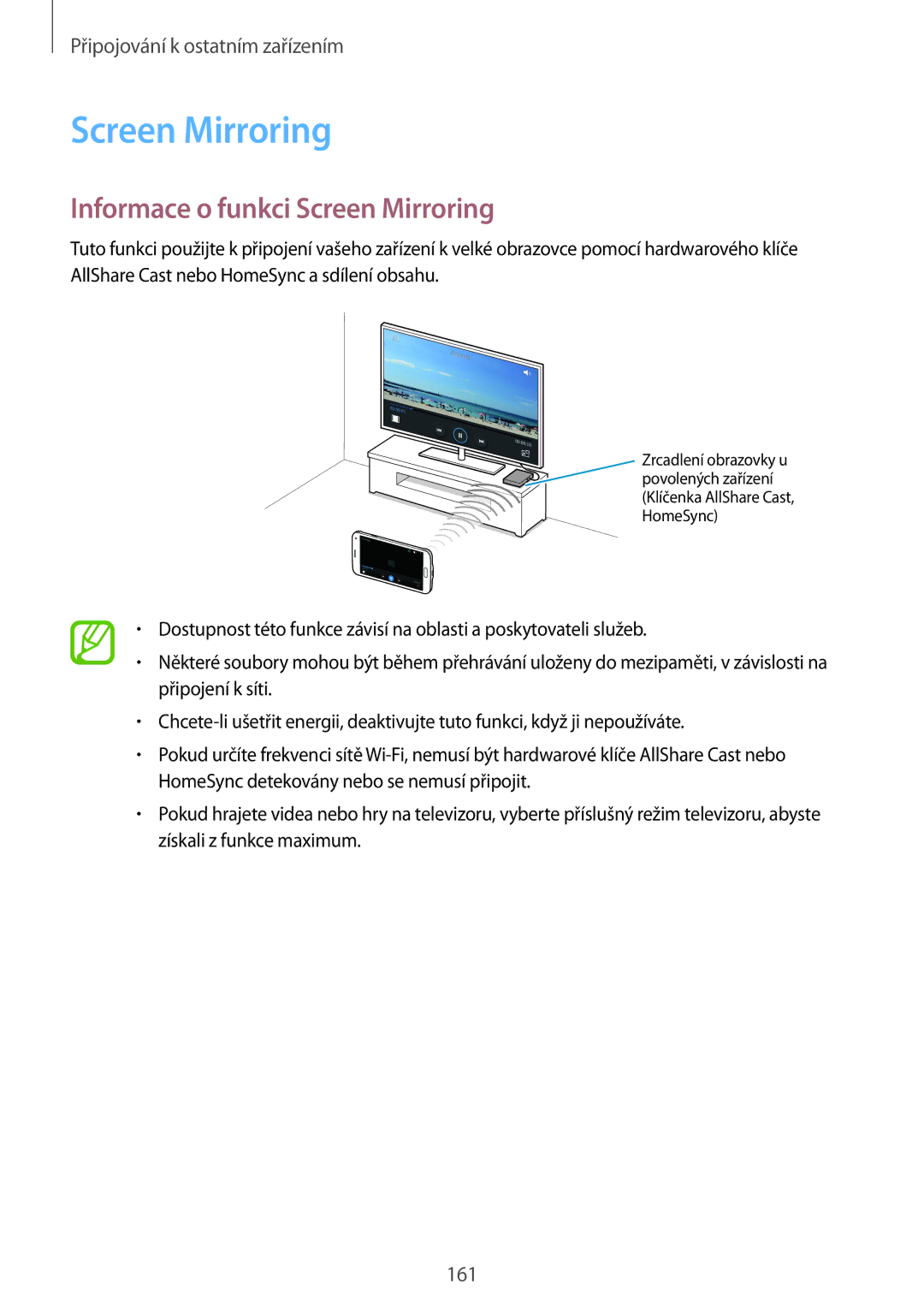 Samsung SM2G850FZWEORX, SM-G850FHSEATO, SM-G850FZBEEUR, SM-G850FZBEXEO manual Informace o funkci Screen Mirroring 