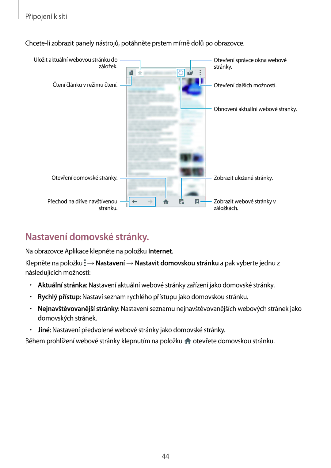 Samsung SM-G850FZDEORX, SM-G850FHSEATO, SM-G850FZBEEUR, SM-G850FZBEXEO, SM-G850FZWEDRE manual Nastavení domovské stránky 