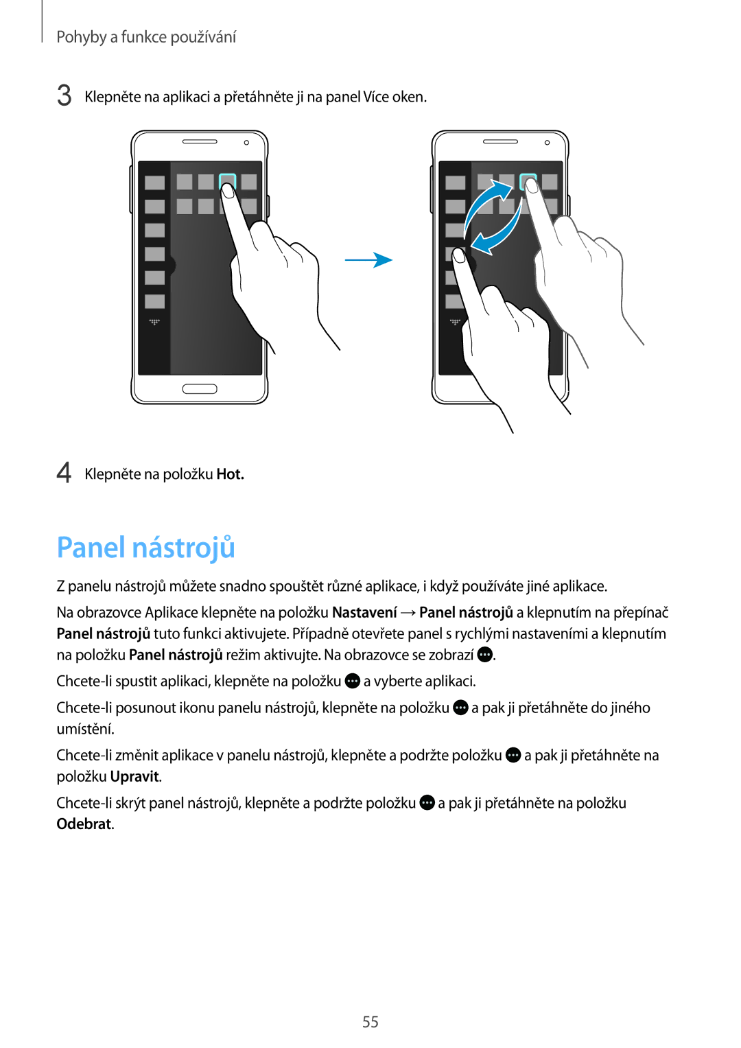 Samsung SM-G850FZDEETL, SM-G850FHSEATO, SM-G850FZBEEUR, SM-G850FZBEXEO, SM-G850FZWEDRE, SM-G850FHSECOS manual Panel nástrojů 