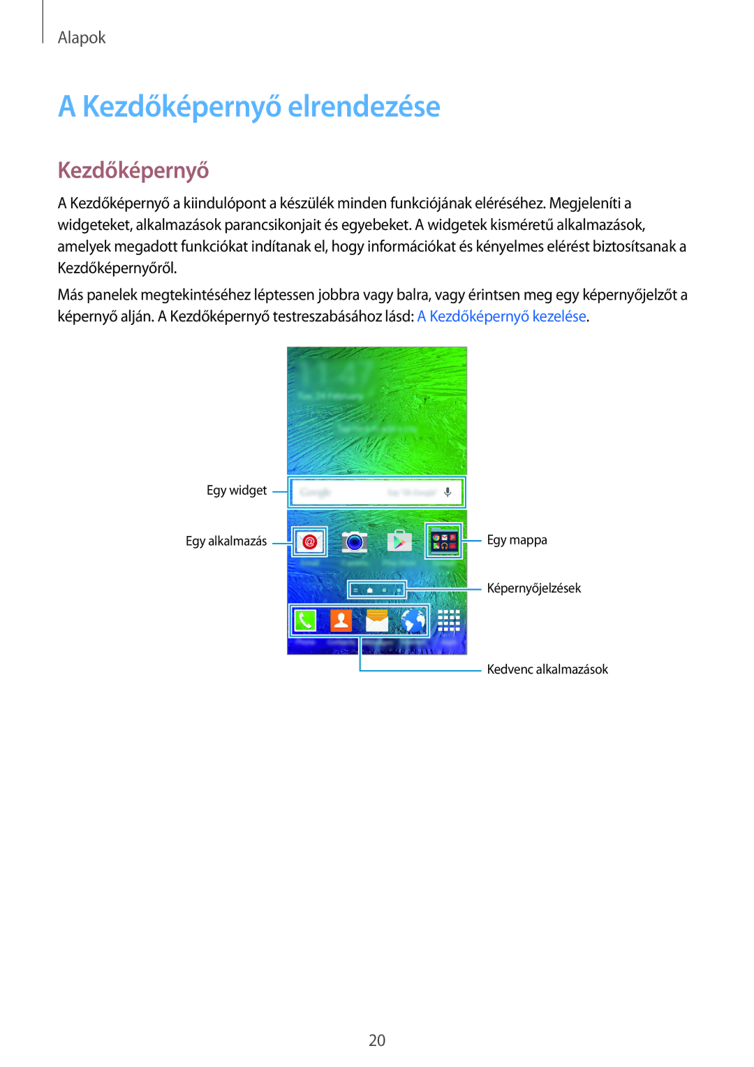 Samsung SM-G850FZDEAUT, SM-G850FHSEATO, SM-G850FZBEEUR, SM-G850FZBEXEO, SM-G850FZWEDRE manual Kezdőképernyő elrendezése 