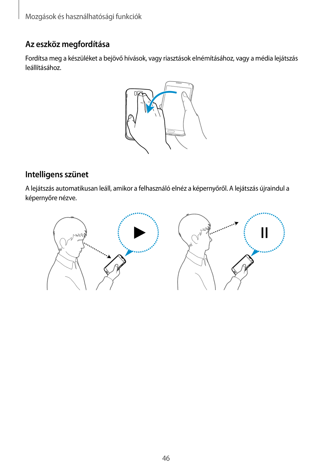 Samsung SM2G850FHSEXEH, SM-G850FHSEATO, SM-G850FZBEEUR, SM-G850FZBEXEO manual Az eszköz megfordítása, Intelligens szünet 