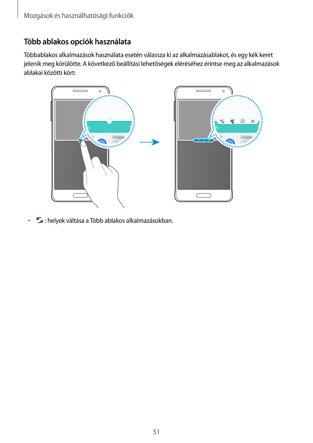 Samsung SM-G850FHSETMZ, SM-G850FHSEATO, SM-G850FZBEEUR, SM-G850FZBEXEO, SM-G850FZWEDRE manual Több ablakos opciók használata 