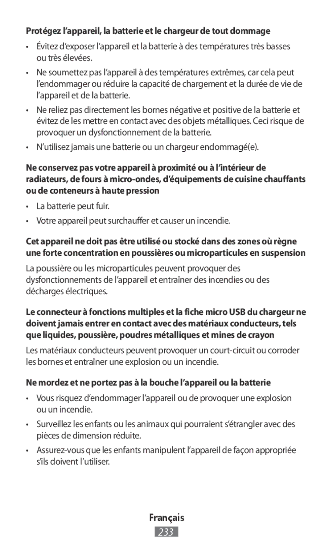 Samsung SM-G850FHSESEB, SM-G850FHSEDBT, SM-G530FZWAOPT manual ’utilisez jamais une batterie ou un chargeur endommagée 