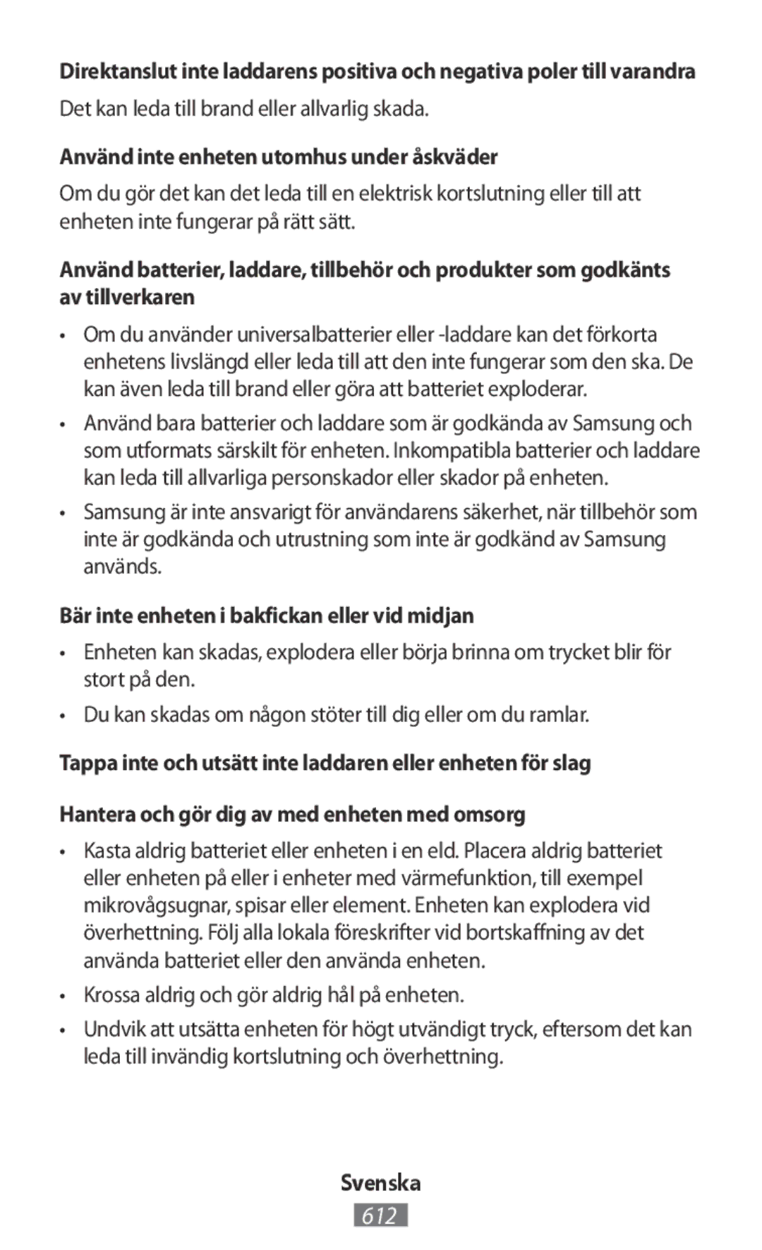 Samsung GT-P3100TSATIM manual Det kan leda till brand eller allvarlig skada, Använd inte enheten utomhus under åskväder 