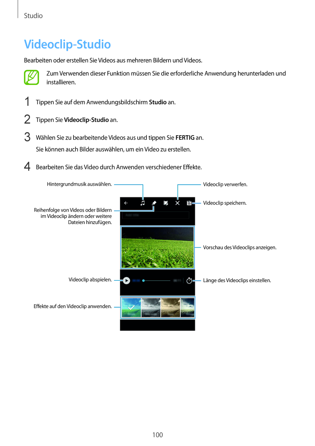 Samsung SM-G850FZKEDTM, SM-G850FHSEDBT, SM-G850FHSEVIA, SM-G850FZDEVD2, SM-G850FZWETPH Tippen Sie Videoclip-Studio an 