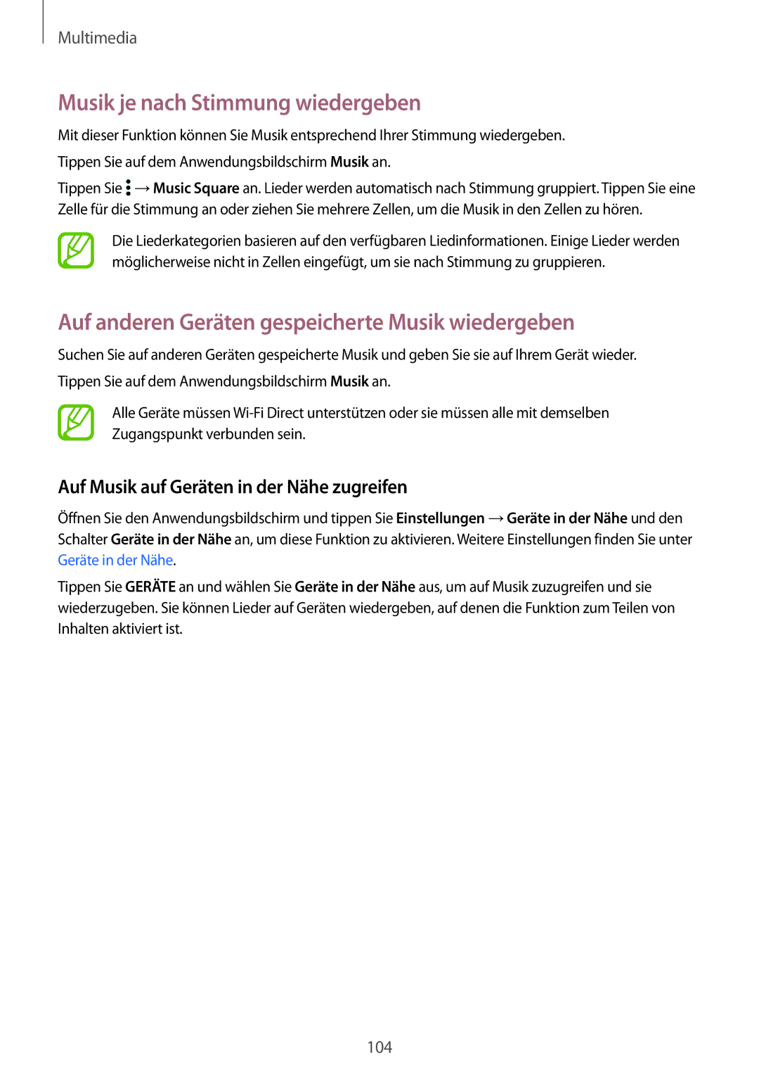 Samsung SM-G850FZDEXEF manual Musik je nach Stimmung wiedergeben, Auf anderen Geräten gespeicherte Musik wiedergeben 