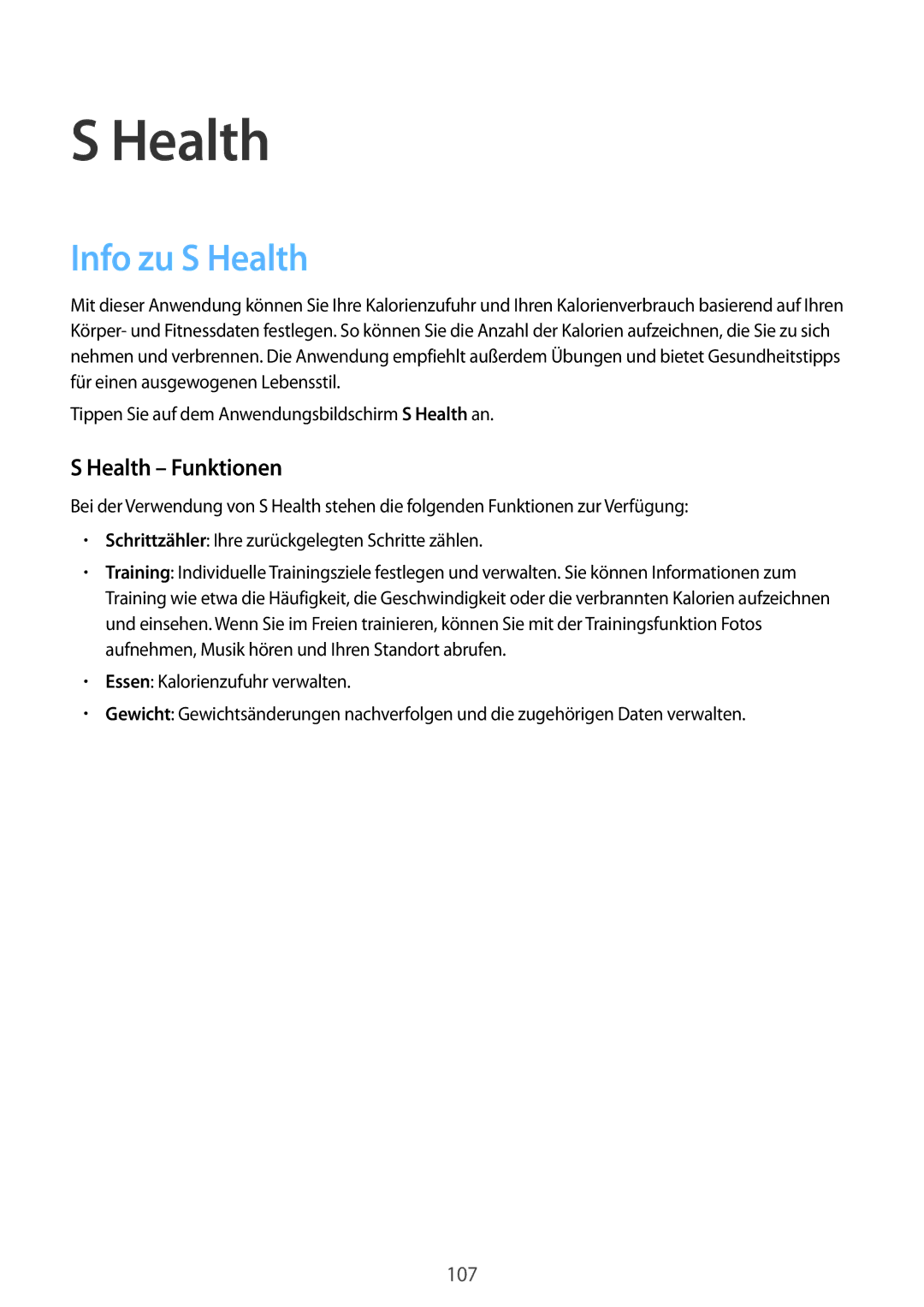 Samsung SM-G850FHSEVIA, SM-G850FHSEDBT, SM-G850FZDEVD2, SM-G850FZWETPH manual Info zu S Health, Health Funktionen 