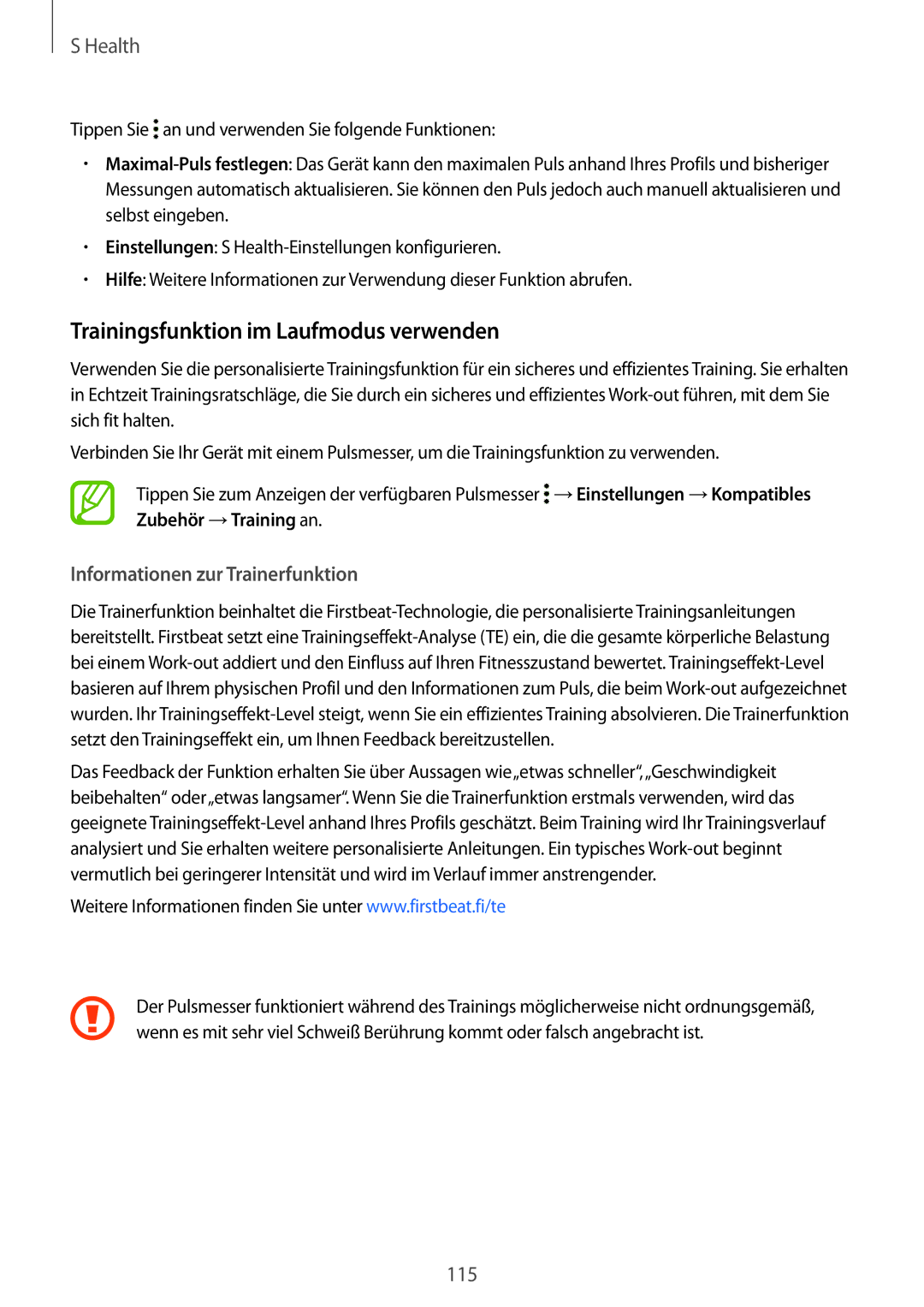 Samsung SM-G850FZBEDTM, SM-G850FHSEDBT manual Trainingsfunktion im Laufmodus verwenden, Informationen zur Trainerfunktion 