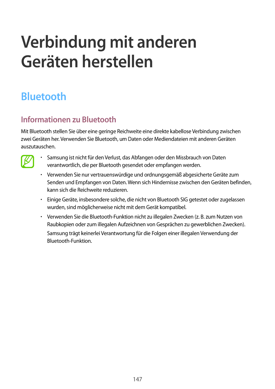 Samsung SM-G850FZWEMOB, SM-G850FHSEDBT, SM-G850FHSEVIA, SM-G850FZDEVD2, SM-G850FZWETPH manual Informationen zu Bluetooth 