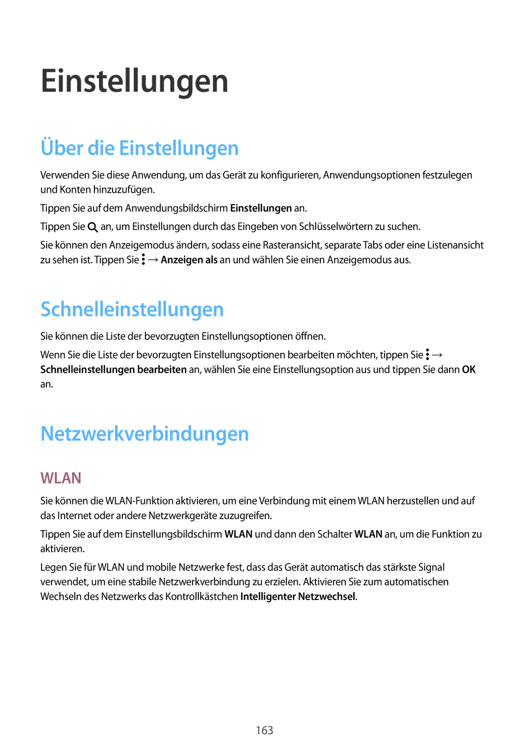 Samsung SM-G850FZWEDBT, SM-G850FHSEDBT manual Über die Einstellungen, Schnelleinstellungen, Netzwerkverbindungen 
