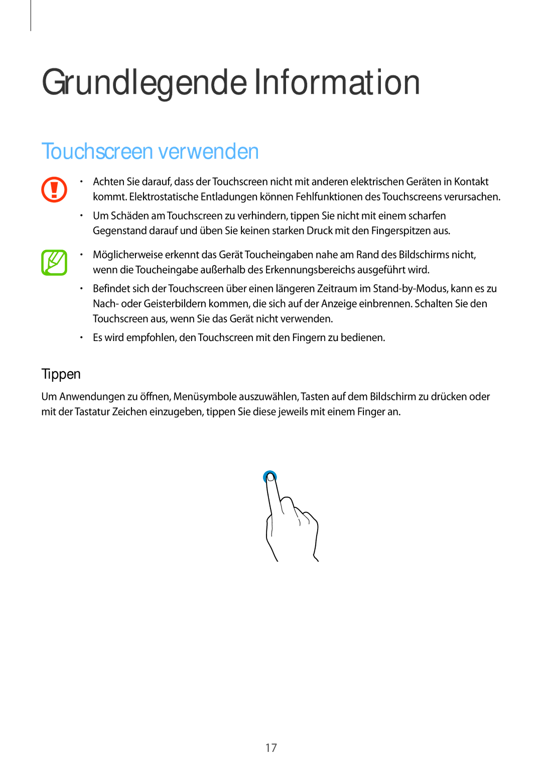 Samsung SM-G850FZWEDRE, SM-G850FHSEDBT, SM-G850FHSEVIA manual Grundlegende Information, Touchscreen verwenden, Tippen 