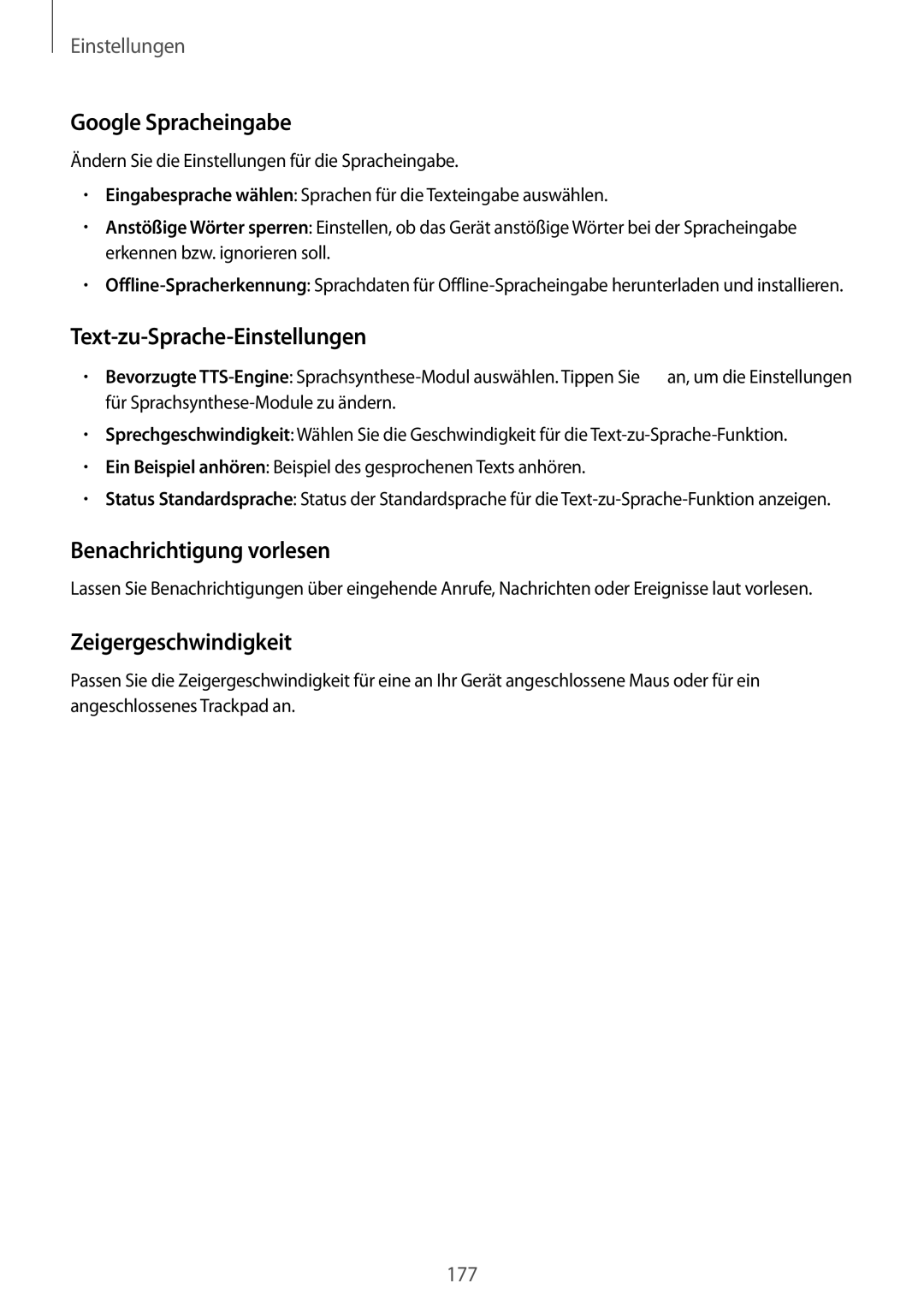 Samsung SM-G850FHSECOS, SM-G850FHSEDBT manual Google Spracheingabe, Text-zu-Sprache-Einstellungen, Benachrichtigung vorlesen 