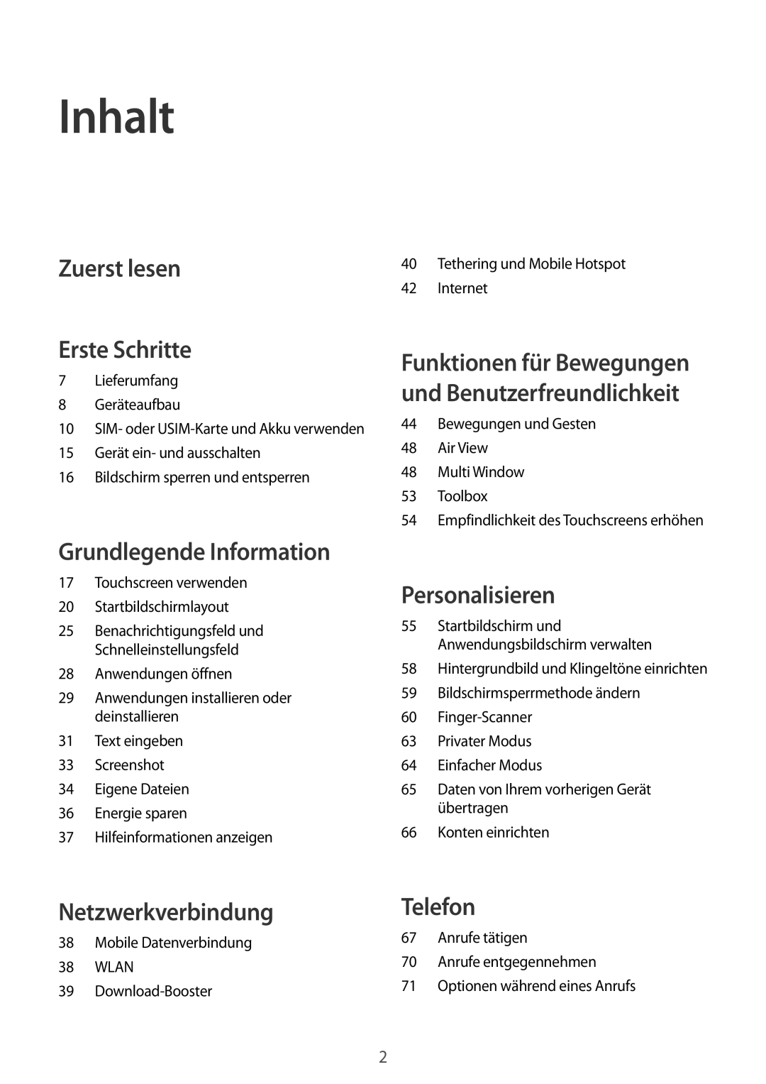 Samsung SM-G850FZDEVD2, SM-G850FHSEDBT, SM-G850FHSEVIA, SM-G850FZWETPH, SM-G850FZWEDBT Inhalt, Zuerst lesen Erste Schritte 