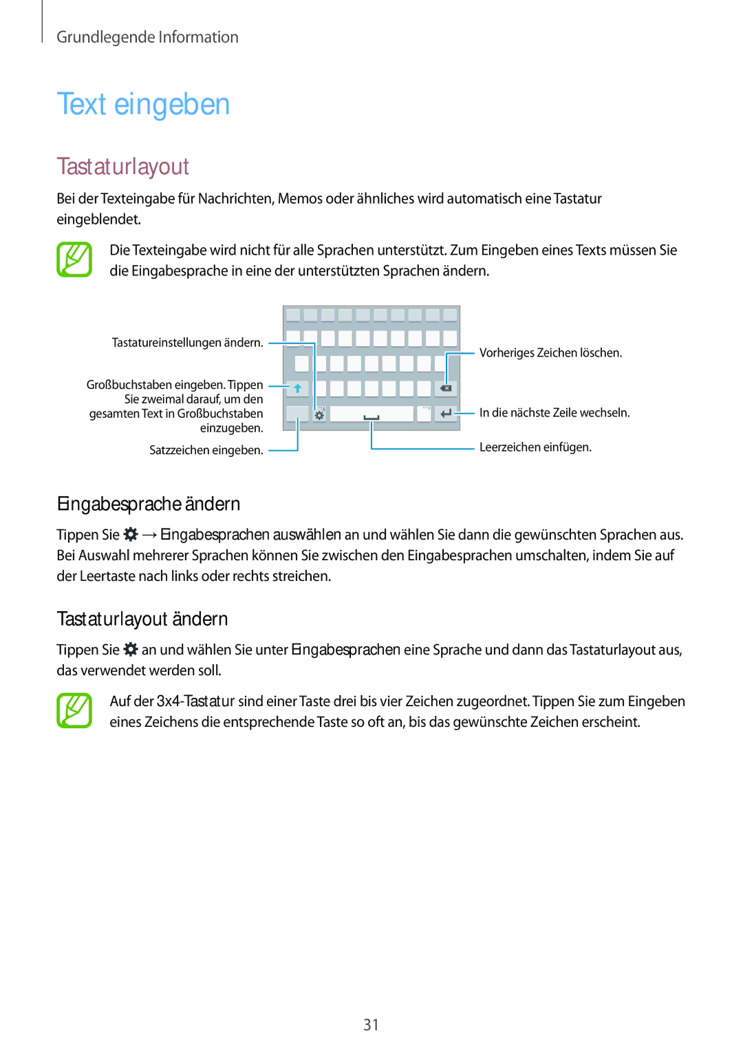 Samsung SM-G850FZKETPH, SM-G850FHSEDBT, SM-G850FHSEVIA manual Text eingeben, Eingabesprache ändern, Tastaturlayout ändern 