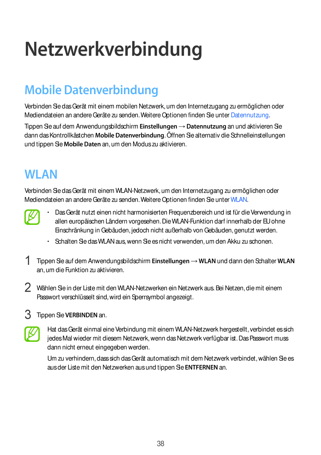 Samsung SM-G850FHSETPH, SM-G850FHSEDBT, SM-G850FHSEVIA, SM-G850FZDEVD2 manual Netzwerkverbindung, Mobile Datenverbindung 