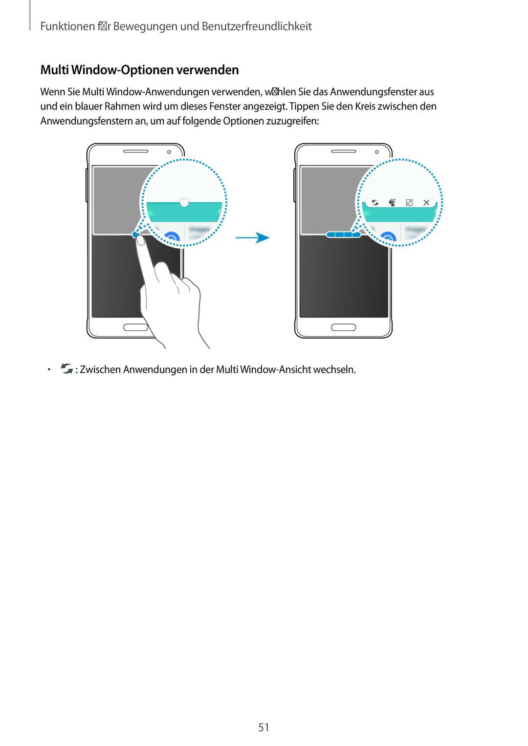 Samsung SM-G850FZDEXEF, SM-G850FHSEDBT, SM-G850FHSEVIA, SM-G850FZDEVD2, SM-G850FZWETPH manual Multi Window-Optionen verwenden 