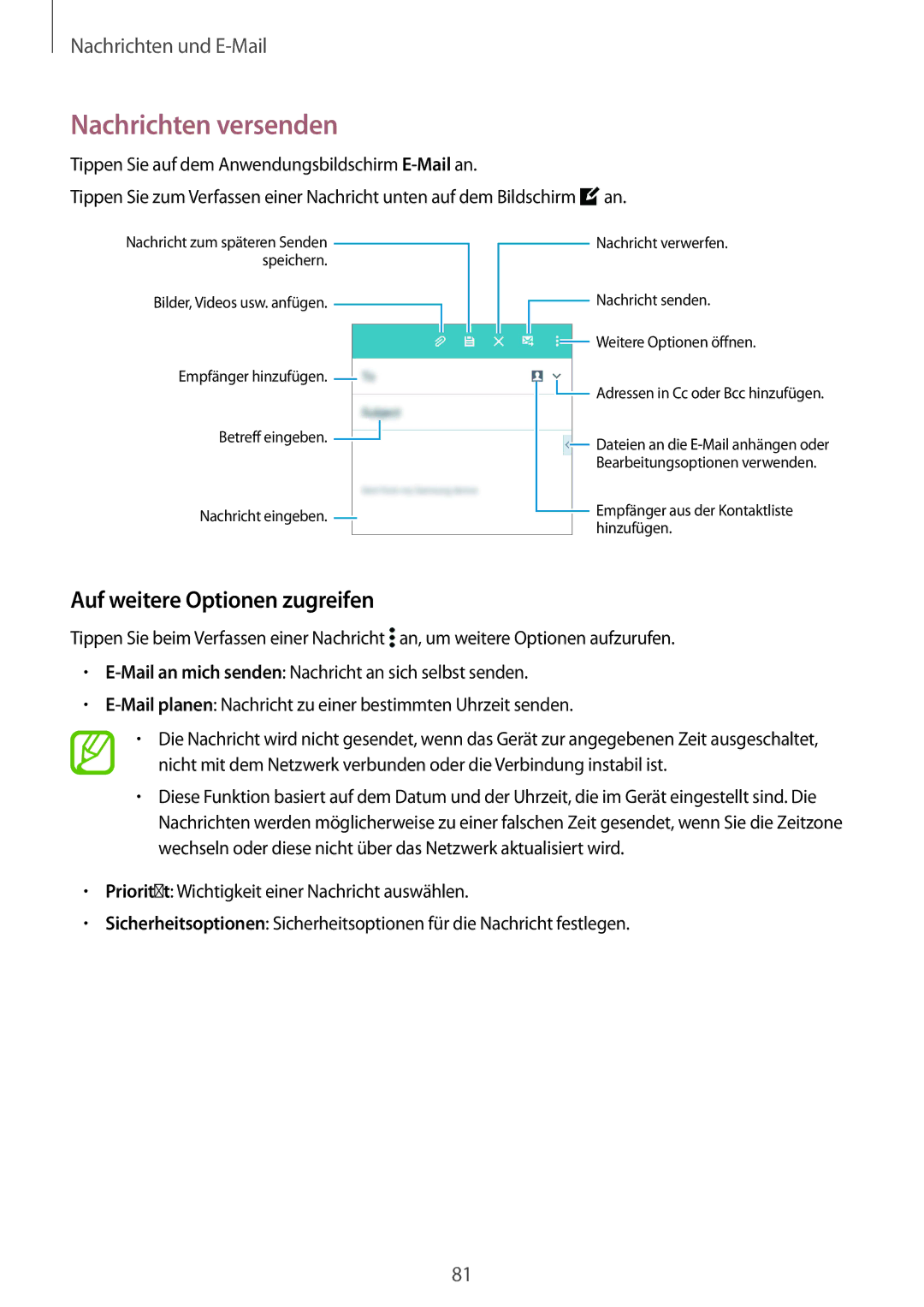 Samsung SM-G850FHSESEB, SM-G850FHSEDBT, SM-G850FHSEVIA, SM-G850FZDEVD2 Nachrichten versenden, Auf weitere Optionen zugreifen 