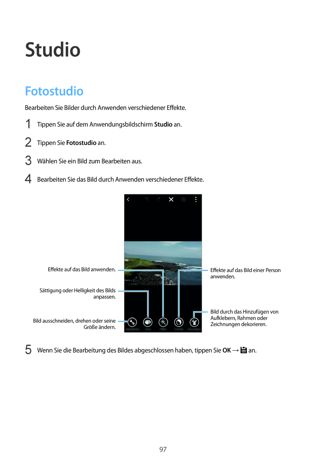 Samsung SM-G850FZKESEB, SM-G850FHSEDBT, SM-G850FHSEVIA, SM-G850FZDEVD2, SM-G850FZWETPH, SM-G850FZWEDBT manual Studio, Fotostudio 