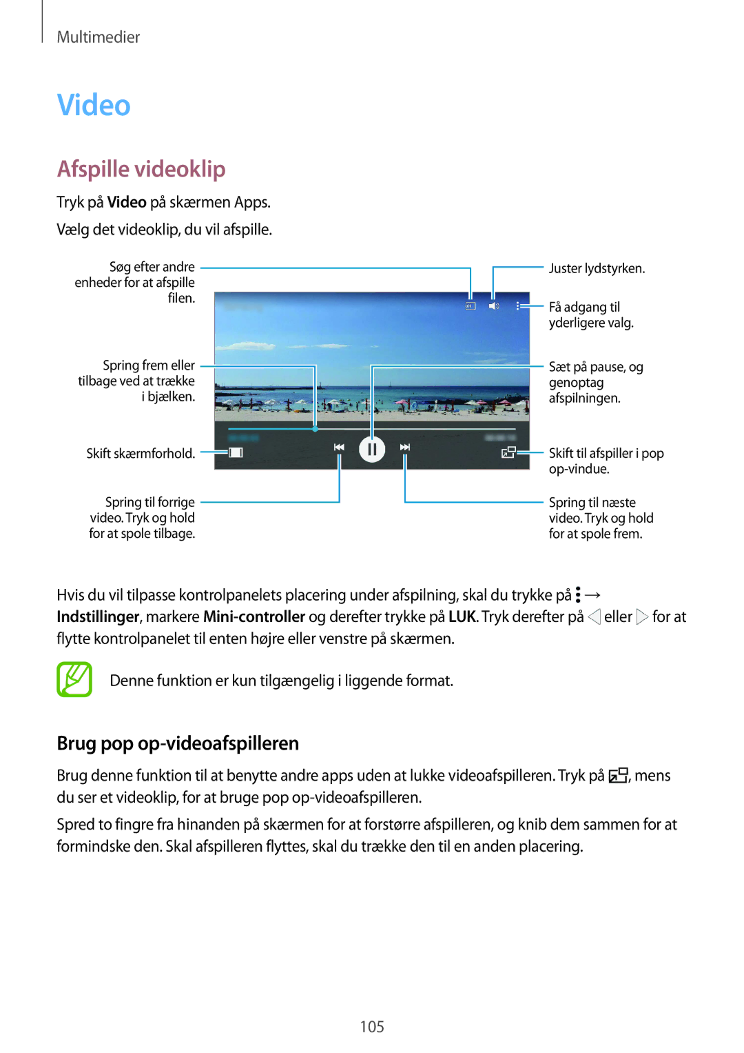 Samsung SM-G850FZKETEN, SM-G850FZBENEE, SM-G850FZKENEE manual Video, Afspille videoklip, Brug pop op-videoafspilleren 