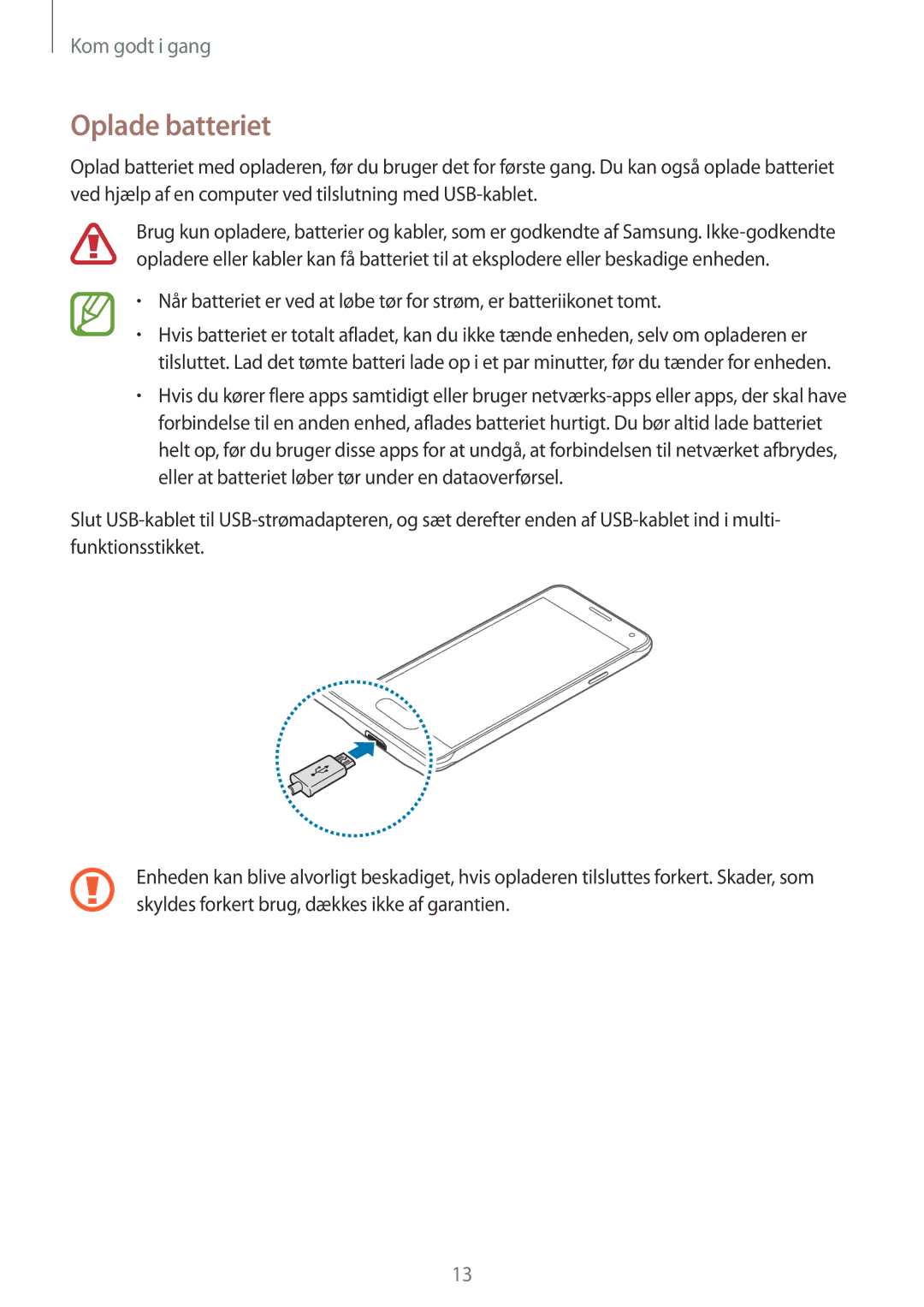 Samsung SM-G850FZKEVDS, SM-G850FZBENEE, SM-G850FZKENEE, SM-G850FZDENEE, SM-G850FZWENEE, SM-G850FHSETEN manual Oplade batteriet 