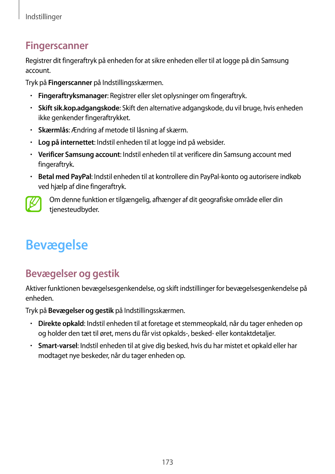 Samsung SM-G850FZDENEE, SM-G850FZBENEE, SM-G850FZKENEE, SM-G850FZWENEE manual Fingerscanner, Bevægelser og gestik 