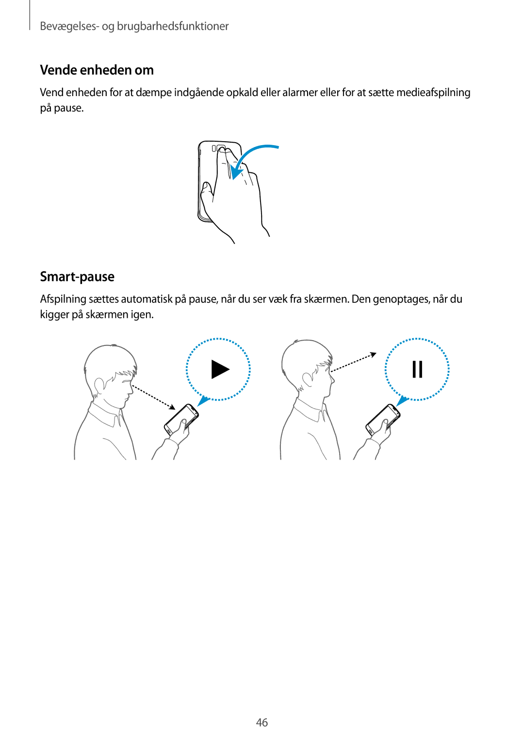 Samsung SM-G850FZBANEE, SM-G850FZBENEE, SM-G850FZKENEE, SM-G850FZDENEE, SM-G850FZWENEE manual Vende enheden om, Smart-pause 