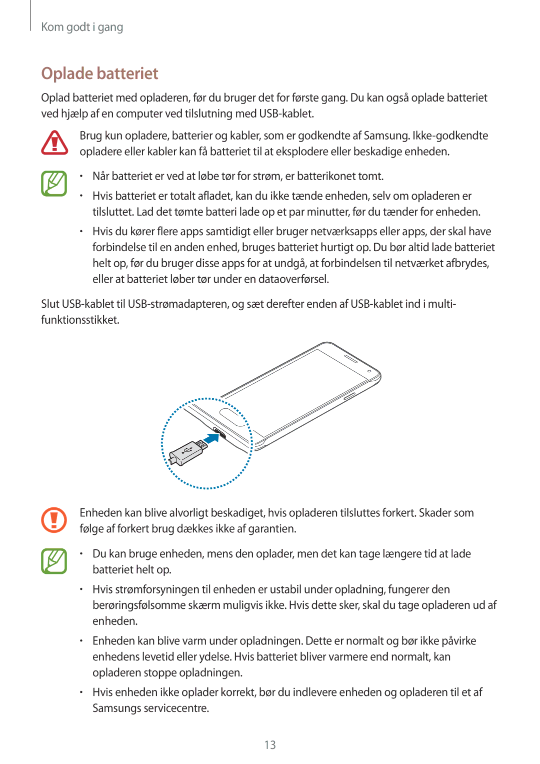 Samsung SM-G850FZKEVDS, SM-G850FZBENEE, SM-G850FZKENEE, SM-G850FZDENEE, SM-G850FZWENEE, SM-G850FHSETEN manual Oplade batteriet 