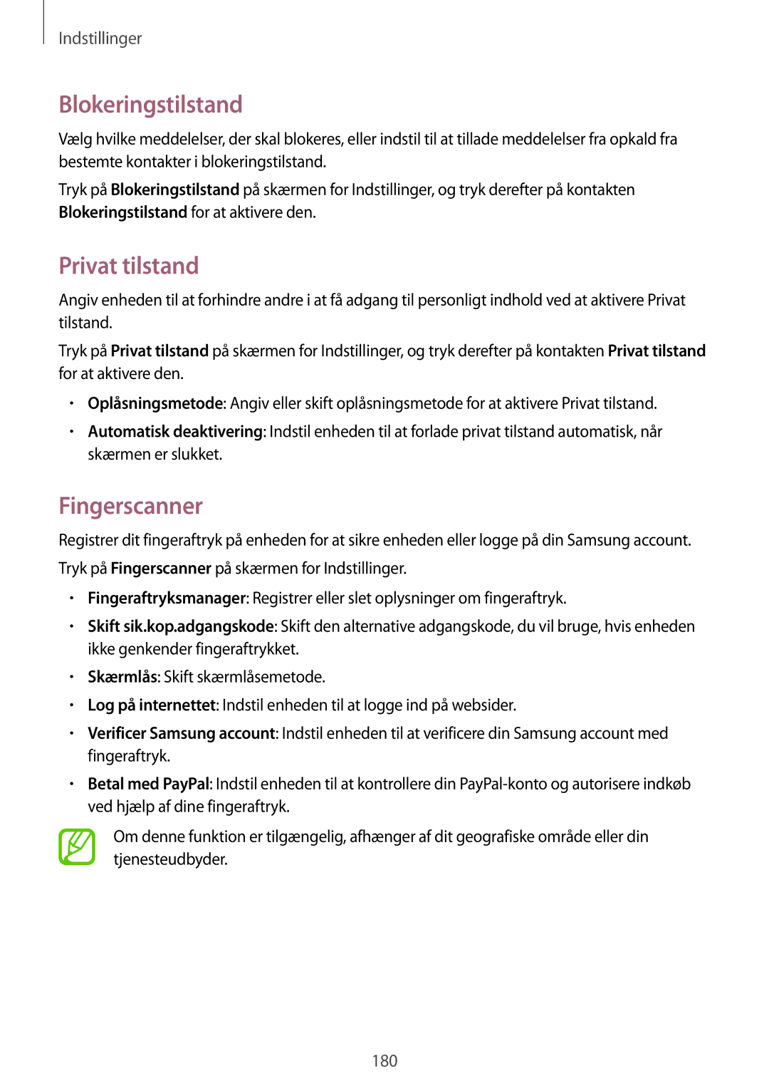 Samsung SM-G850FZBETEN, SM-G850FZBENEE, SM-G850FZKENEE, SM-G850FZDENEE Blokeringstilstand, Privat tilstand, Fingerscanner 