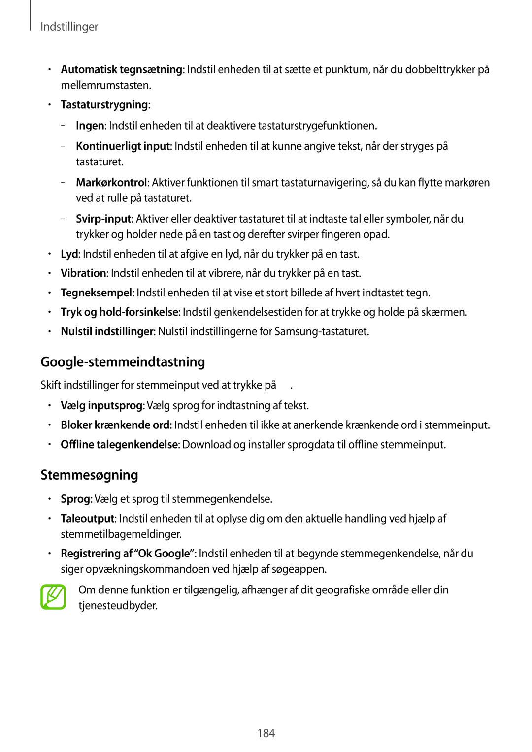 Samsung SM-G850FZKEVDS, SM-G850FZBENEE, SM-G850FZKENEE, SM-G850FZDENEE manual Google-stemmeindtastning, Tastaturstrygning 